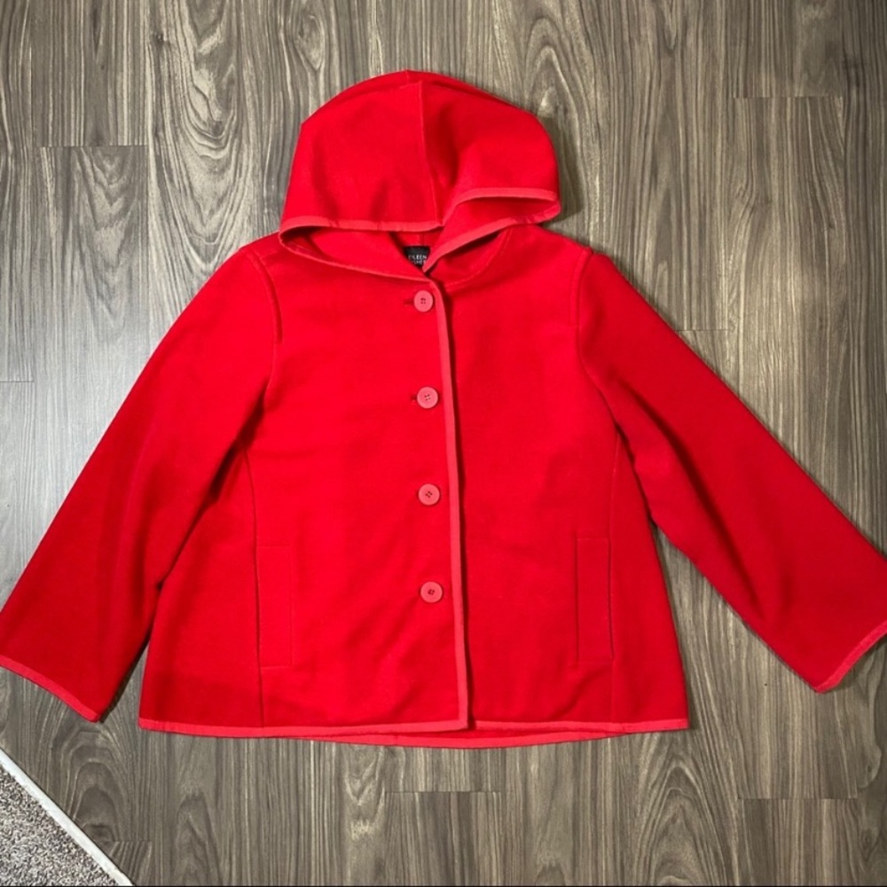 EILEEN FISHER Melton Wool Red Coat size L